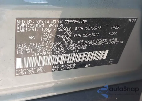 2020 Toyota Rav4 Hybrid Xle z USA, uszkodzony, nr VIN JTMR6RFV8LJ001246